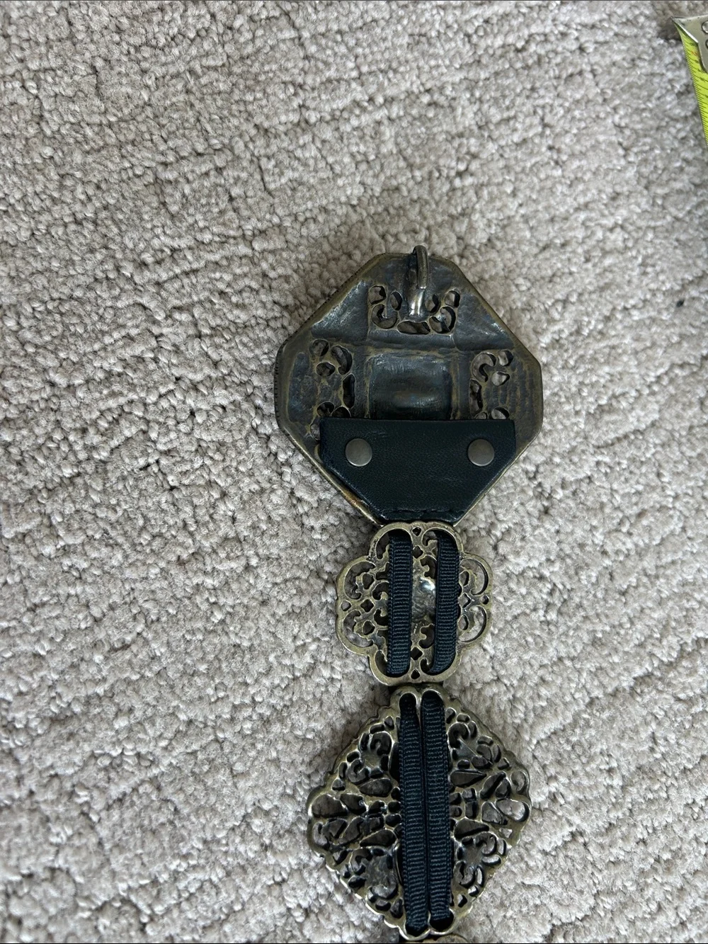 Suzi Roher Black and Antique Gold Filigree Wide Statement Belt